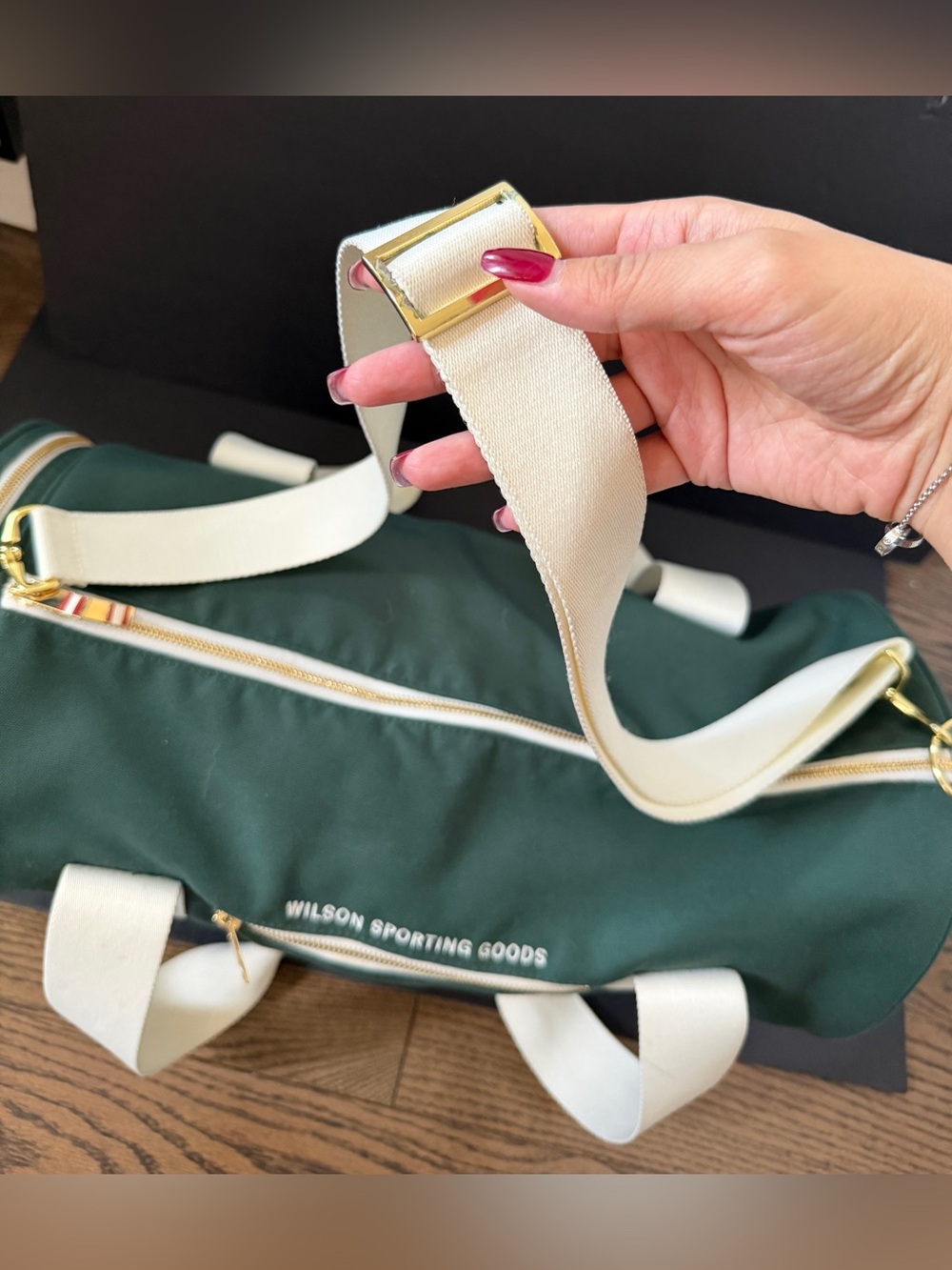 Wilson Green Canvas Duffel Bag with White Straps - Picture 9 of 15